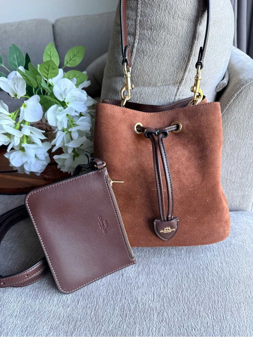 Coach Rowan Brown Suede Bucket Bag NWT